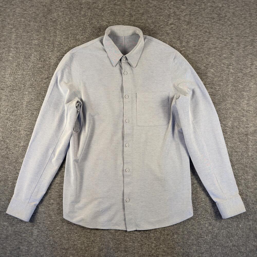 Lululemon Voyage Shirt Mens Medium Gray Solid Long Sleeve Button Up Pocket